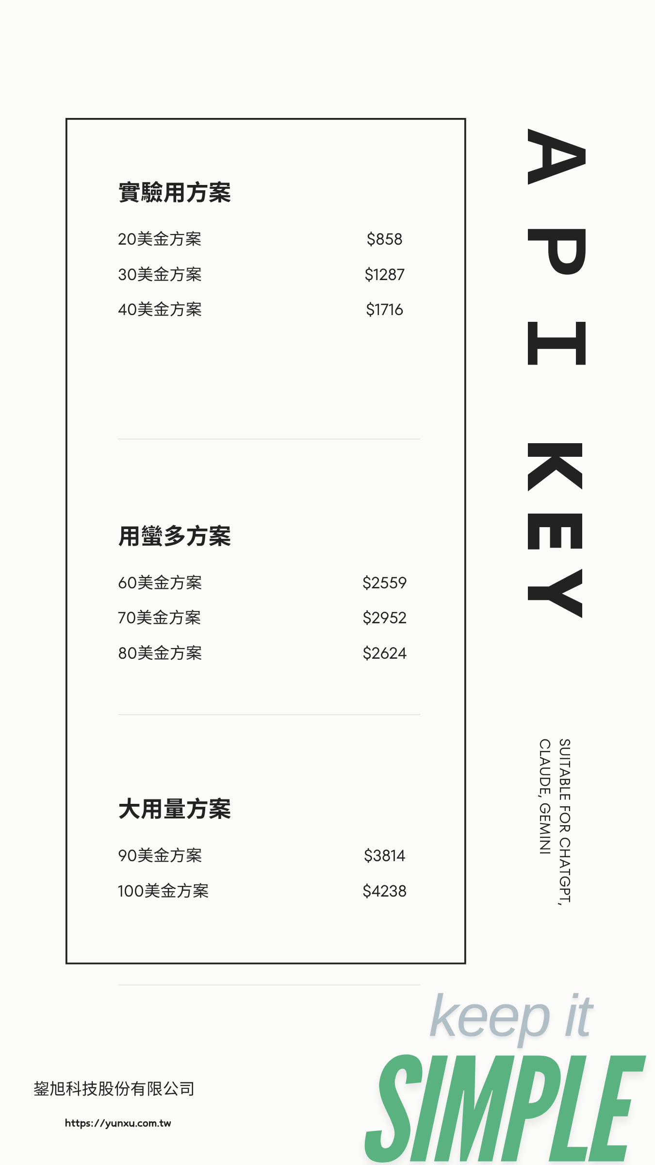 API Key 價格方案